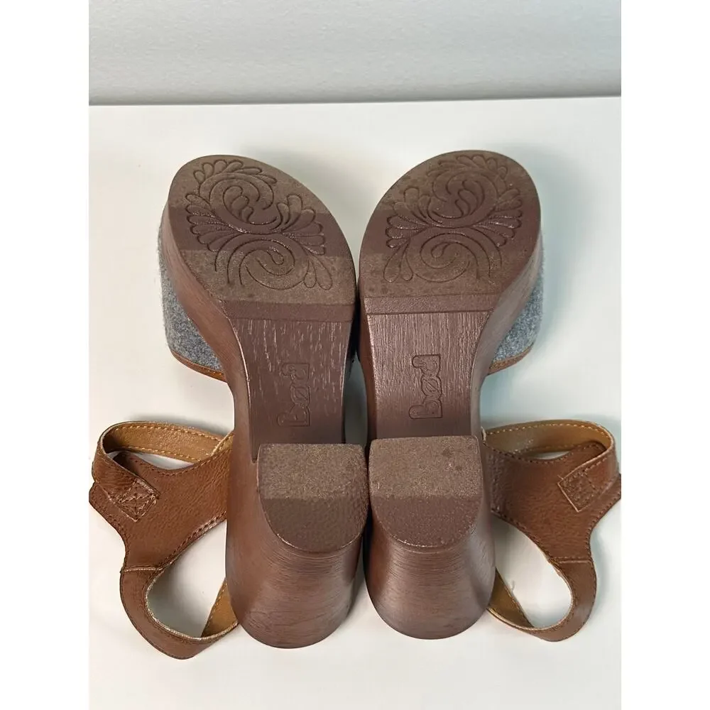 BOC Big on Comfort Grey Felt & Brown Ankle Strap Platform Clog Heels | Size 8